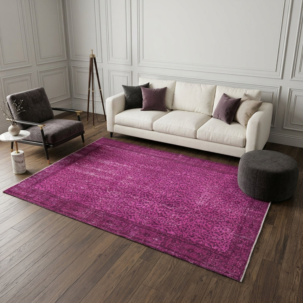 Floral pattern on the Simgecihan overdyed vintage area rug – handmade in Hereke, Turkey