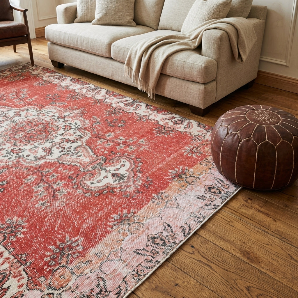 Oriental pattern on the Simgebahce vintage area rug – handmade in Anatolia, Turkey