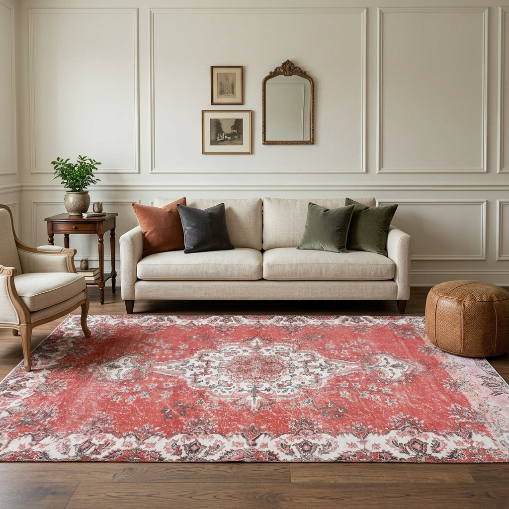 Oriental pattern on the Simgebahce vintage area rug – handmade in Anatolia, Turkey