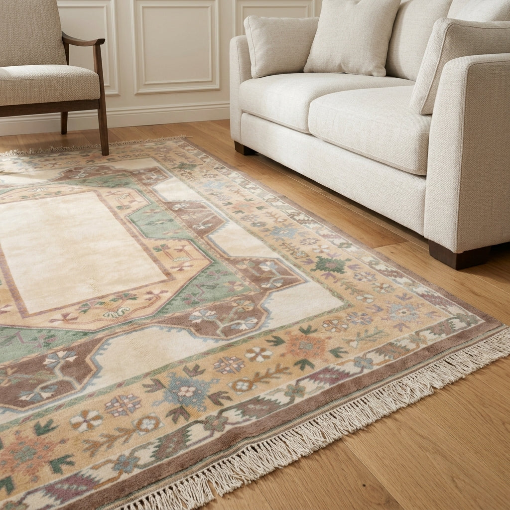Oriental pattern on the Silaisik vintage area rug – handmade in Milas, Turkey