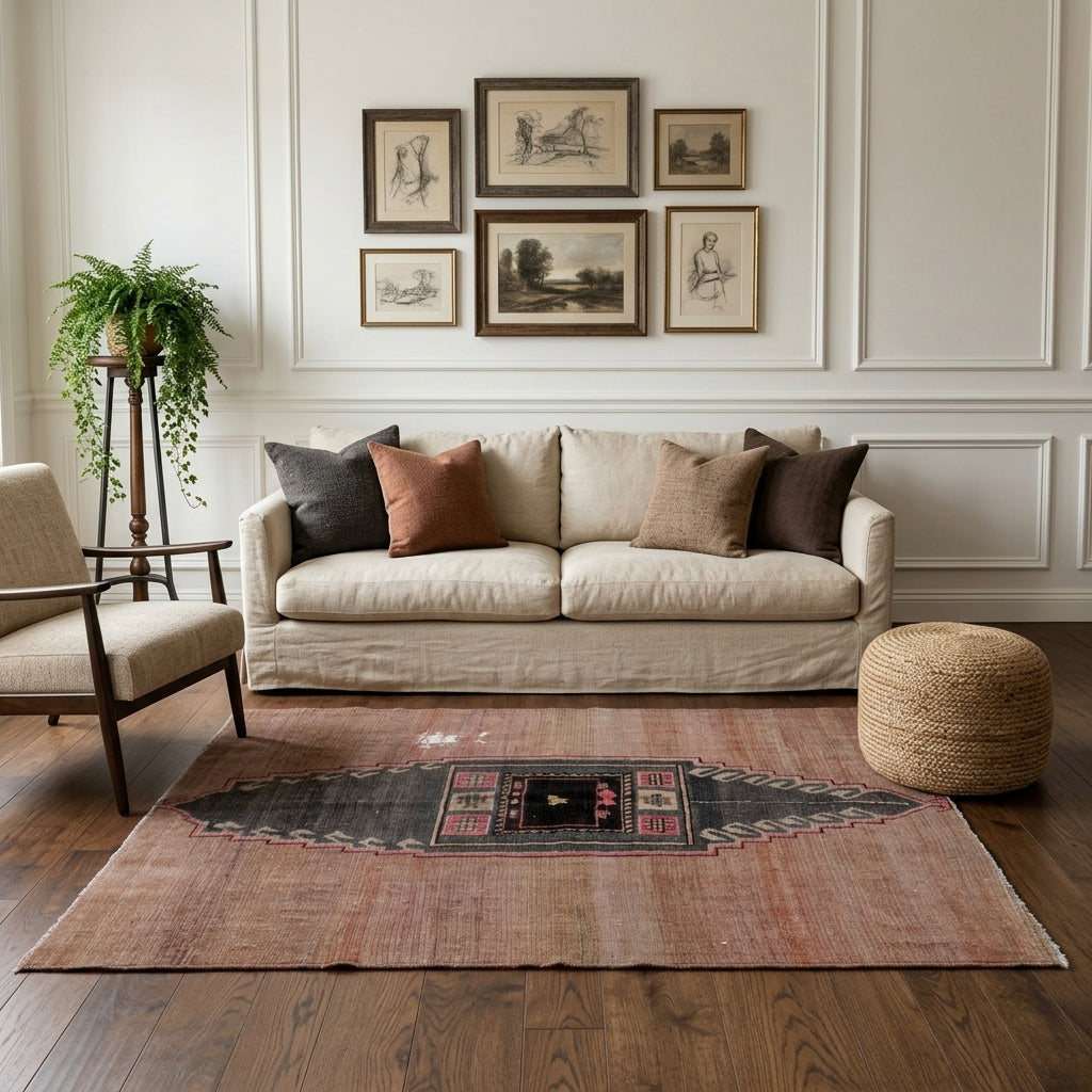 Oriental pattern on the Silabahar vintage area rug – handmade in Anatolia, Turkey