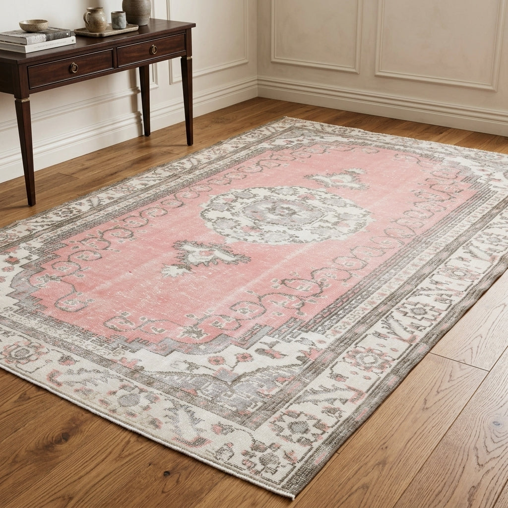 Oriental pattern on the Sevvalgul vintage area rug – handmade in Anatolia, Turkey