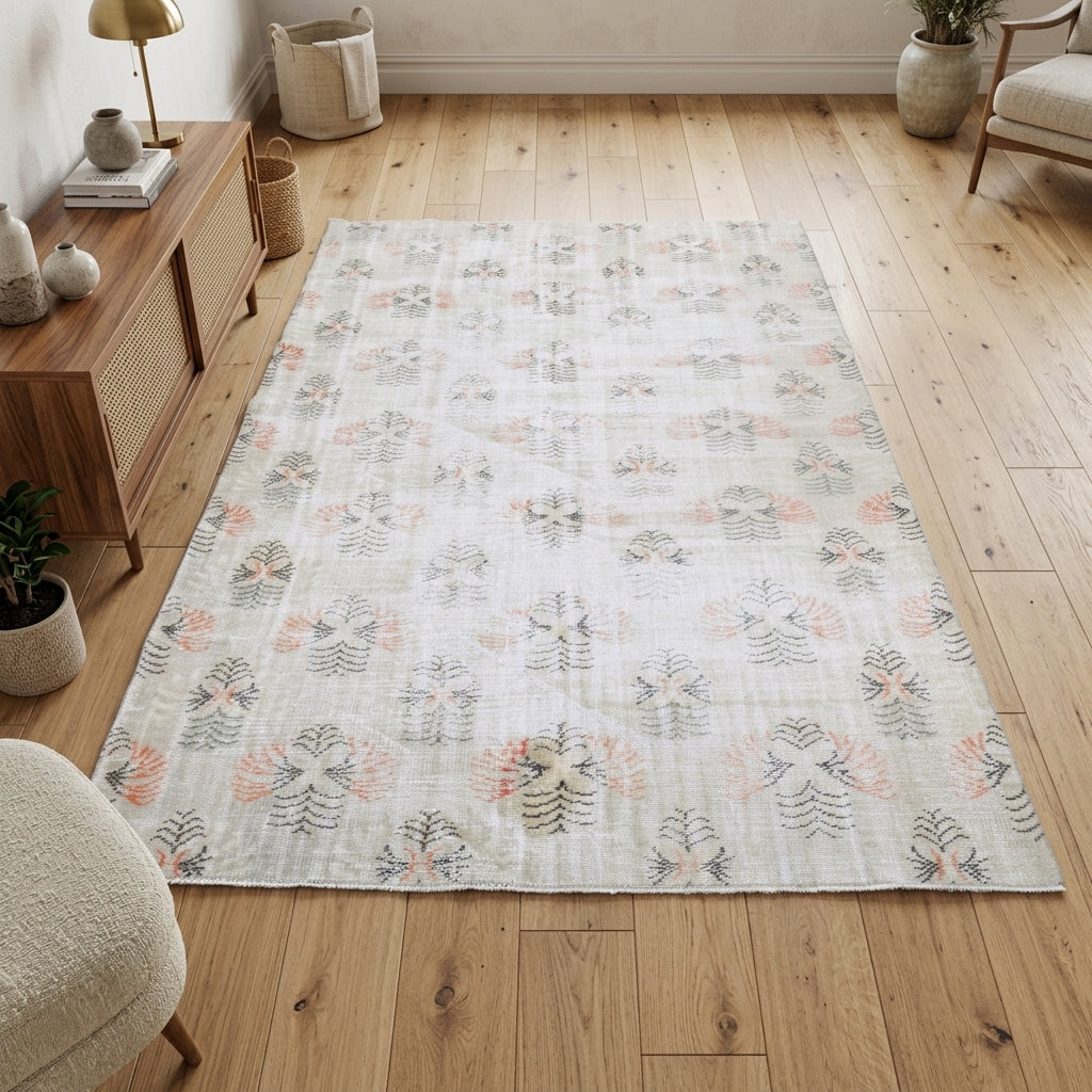 Ikat pattern on the Sevval antique washed vintage area rug – handmade in Anatolia, Turkey