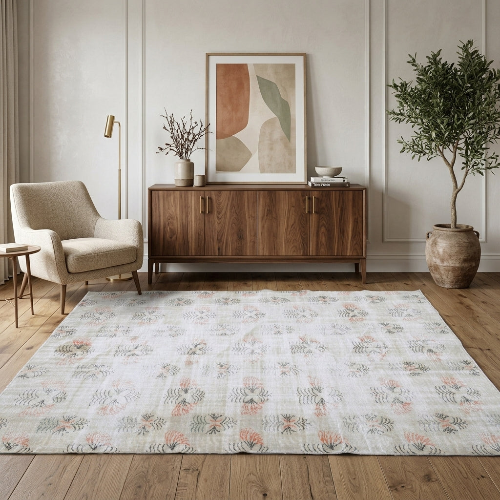 Ikat pattern on the Sevval antique washed vintage area rug – handmade in Anatolia, Turkey