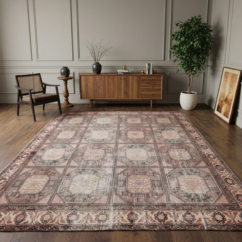 Ikat pattern on the Sevsad vintage area rug – handmade in Anatolia, Turkey