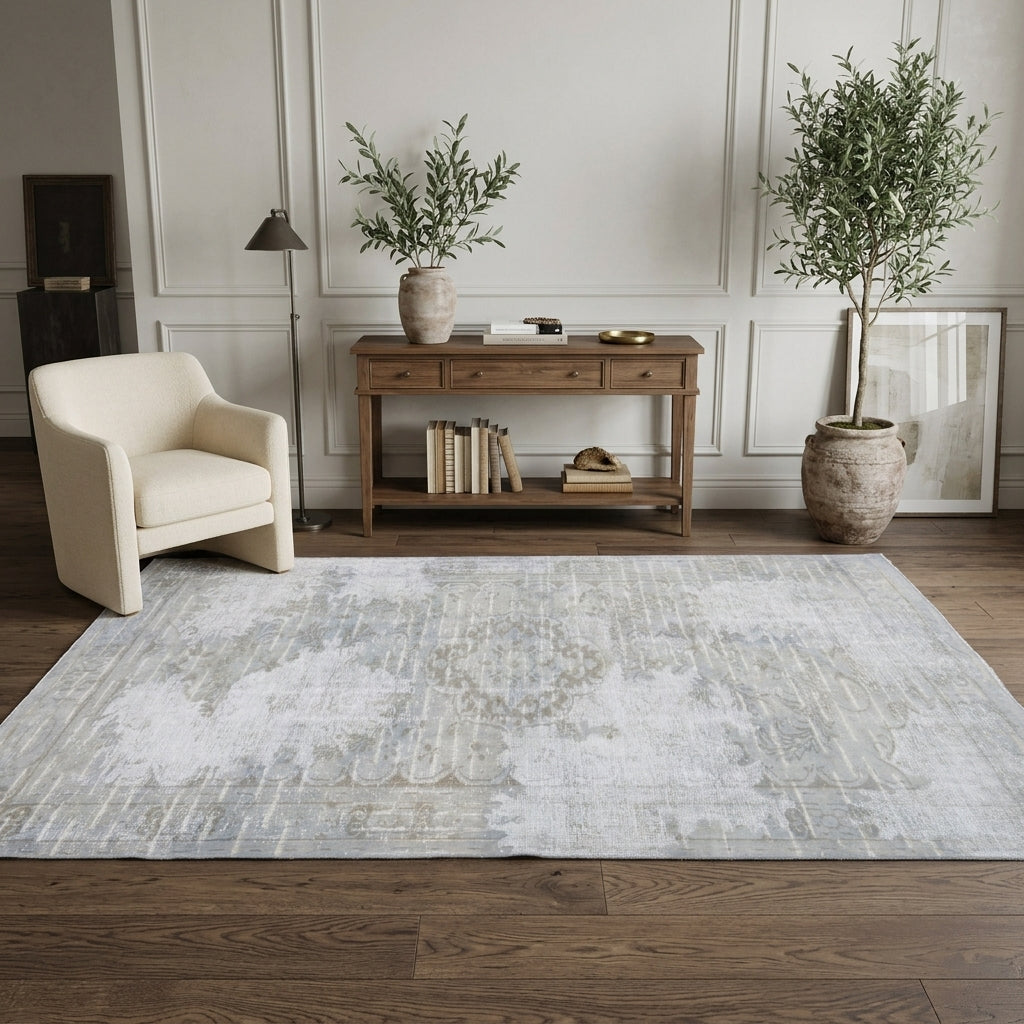 Oriental pattern on the Sedefperver antique washed vintage area rug – handmade in Anatolia, Turkey