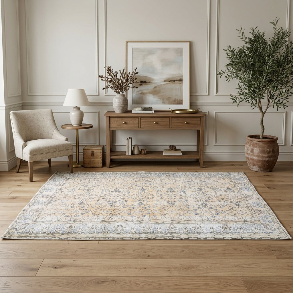 Floral pattern on the Sedanurmelek vintage area rug – handmade in Anatolia, Turkey