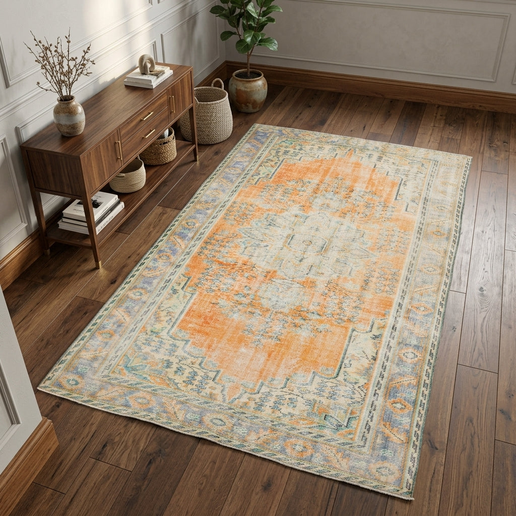 Oriental pattern on the Salyan antique washed vintage area rug – handmade in Anatolia, Turkey