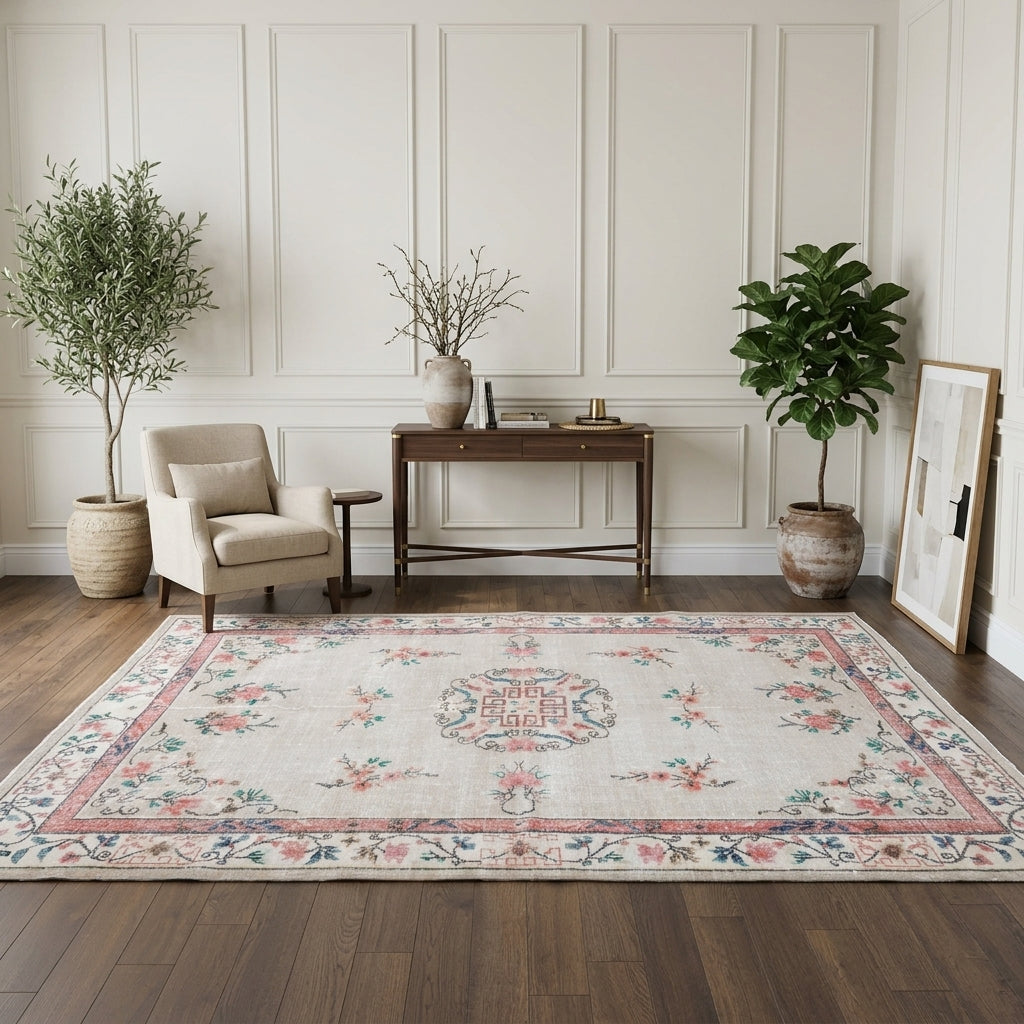 Oriental pattern on the Saffet vintage area rug – handmade in Anatolia, Turkey