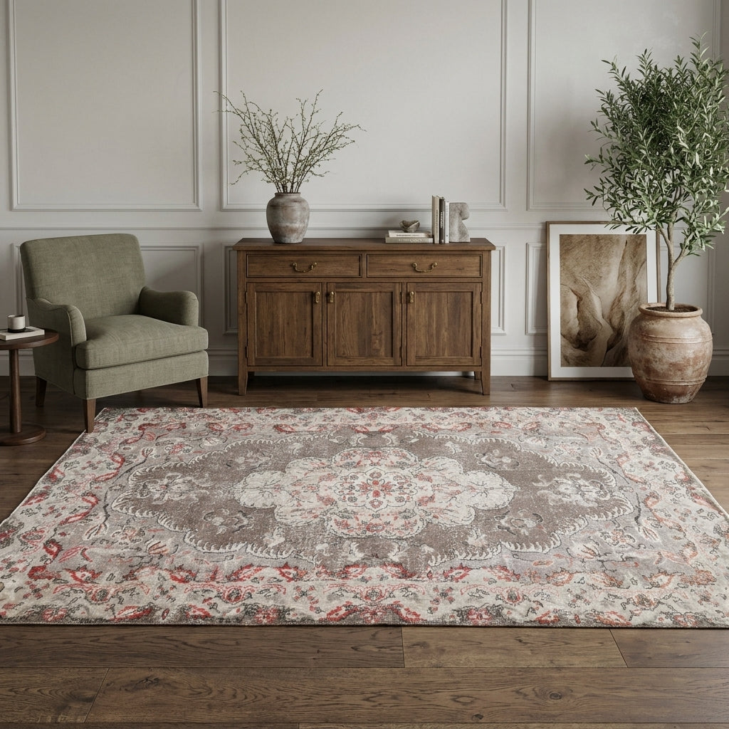 Oriental pattern on the Sadberkruh vintage area rug – handmade in Oushak, Turkey