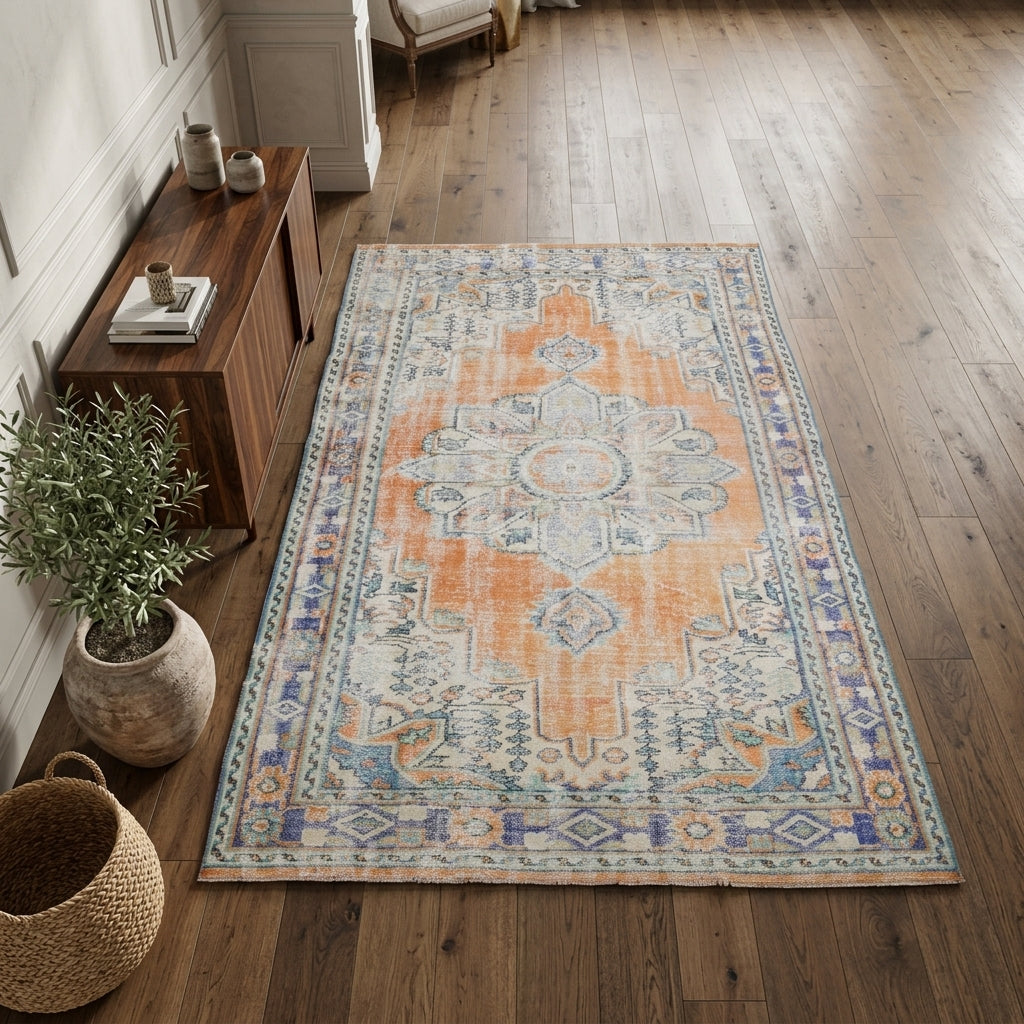 Oriental pattern on the Sabihagul vintage area rug – handmade in Anatolia, Turkey