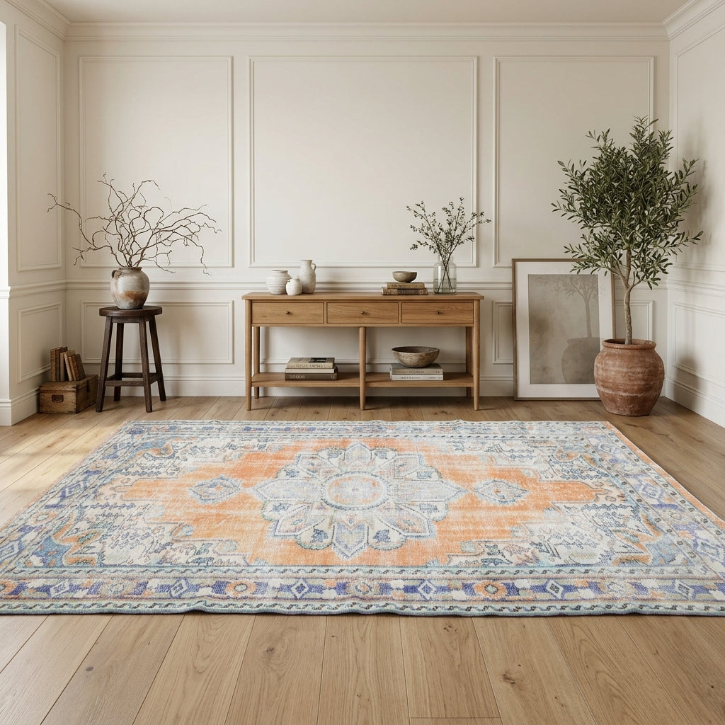Oriental pattern on the Sabihagul vintage area rug – handmade in Anatolia, Turkey