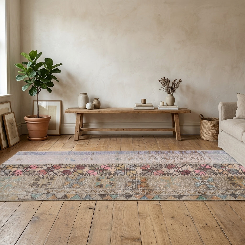Oriental pattern on the Sabahisik vintage patchwork runner rug – handmade in Anatolia, Turkey