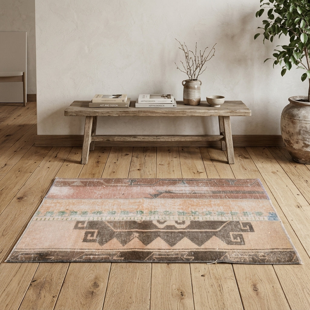 Ikat pattern on the Ruyakusa vintage patchwork area rug – handmade in Anatolia, Turkey