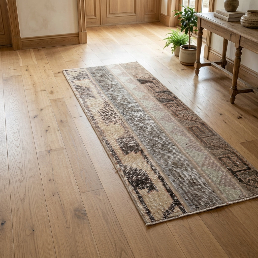 Ikat pattern on the Ruveyda vintage patchwork area rug – handmade in Anatolia, Turkey