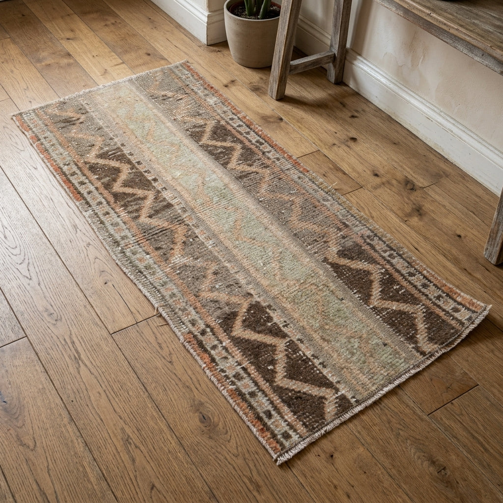 Ikat pattern on the Rhodonassa vintage patchwork area rug – handmade in Anatolia, Turkey