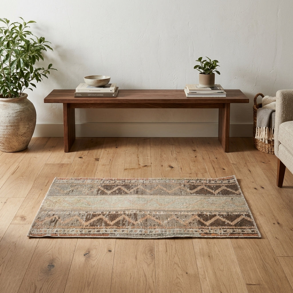 Ikat pattern on the Rhodonassa vintage patchwork area rug – handmade in Anatolia, Turkey