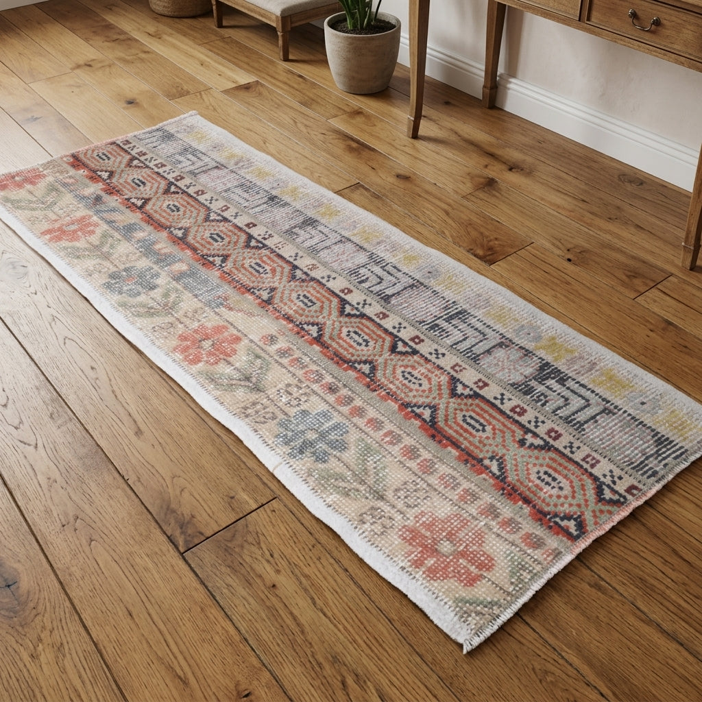 Oriental pattern on the Rhoda vintage patchwork area rug – handmade in Anatolia, Turkey