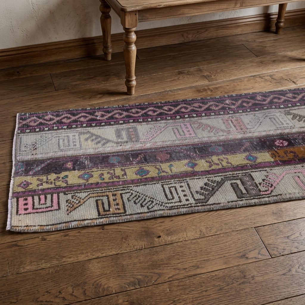 Ikat pattern on the Reyhanay vintage patchwork runner rug – handmade in Anatolia, Turkey