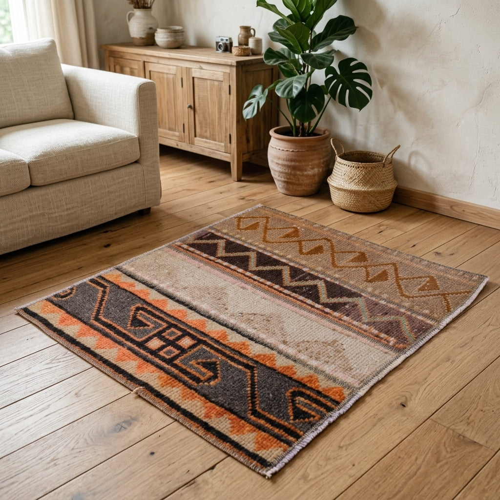 Patchwork pattern on the Pyrrophaessa vintage patchwork area rug – handmade in Anatolia, Turkey
