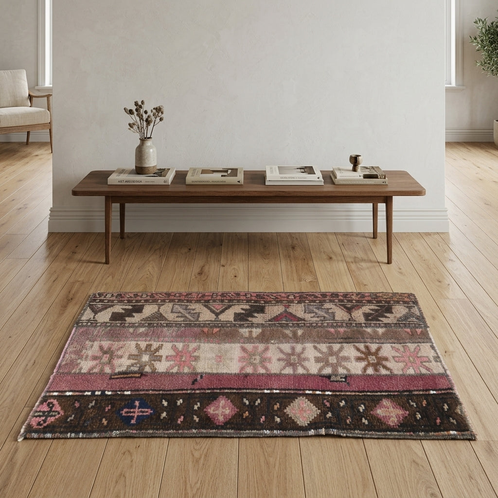 Patchwork pattern on the Porphyrochoria vintage patchwork rug mat – handmade in Anatolia, Turkey
