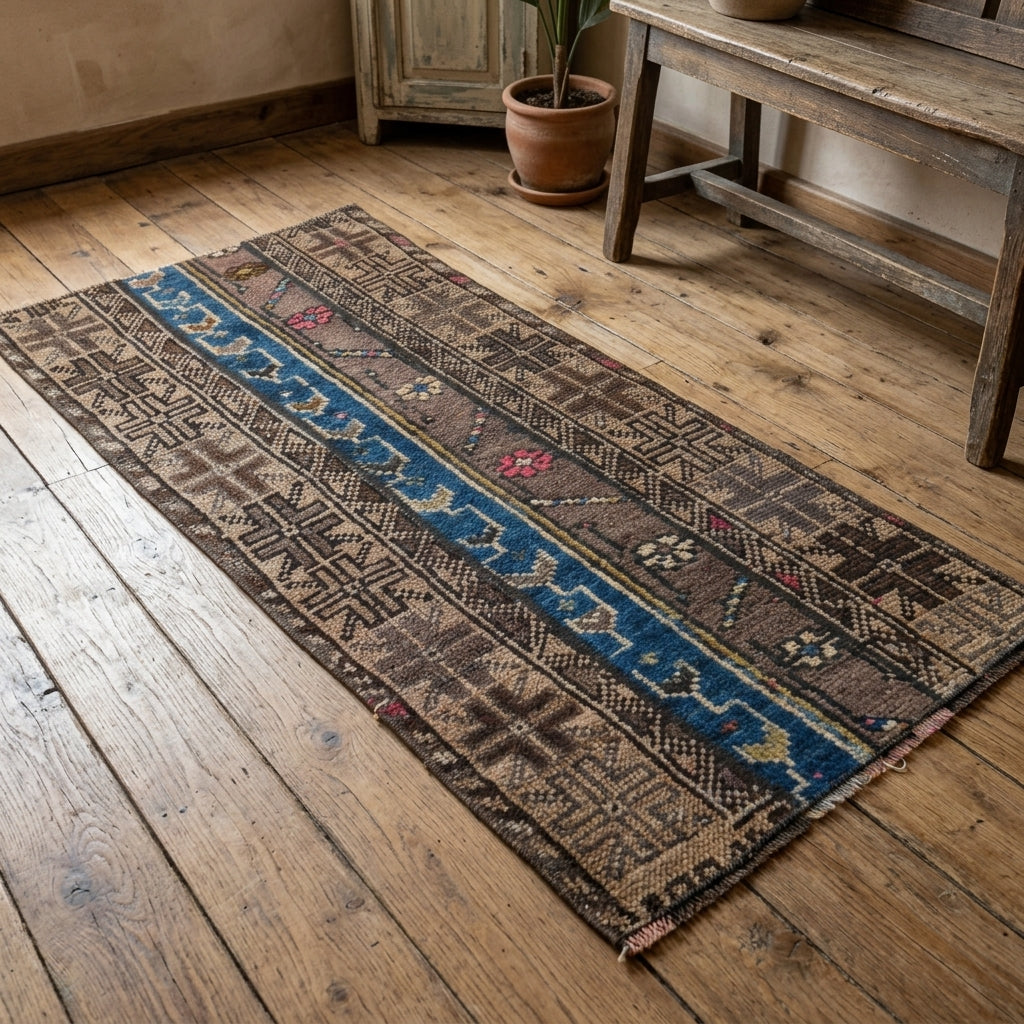 Ikat pattern on the Phaenanthe vintage patchwork area rug – handmade in Anatolia, Turkey