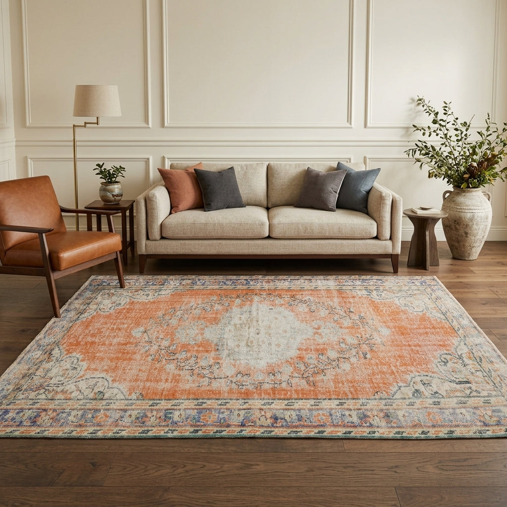 Oriental pattern on the Perisah vintage area rug – handmade in Anatolia, Turkey