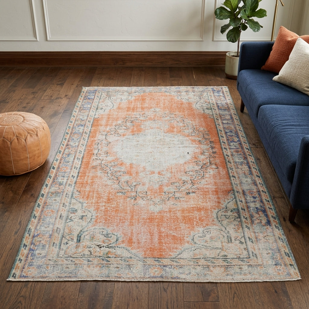 Oriental pattern on the Perisah vintage area rug – handmade in Anatolia, Turkey