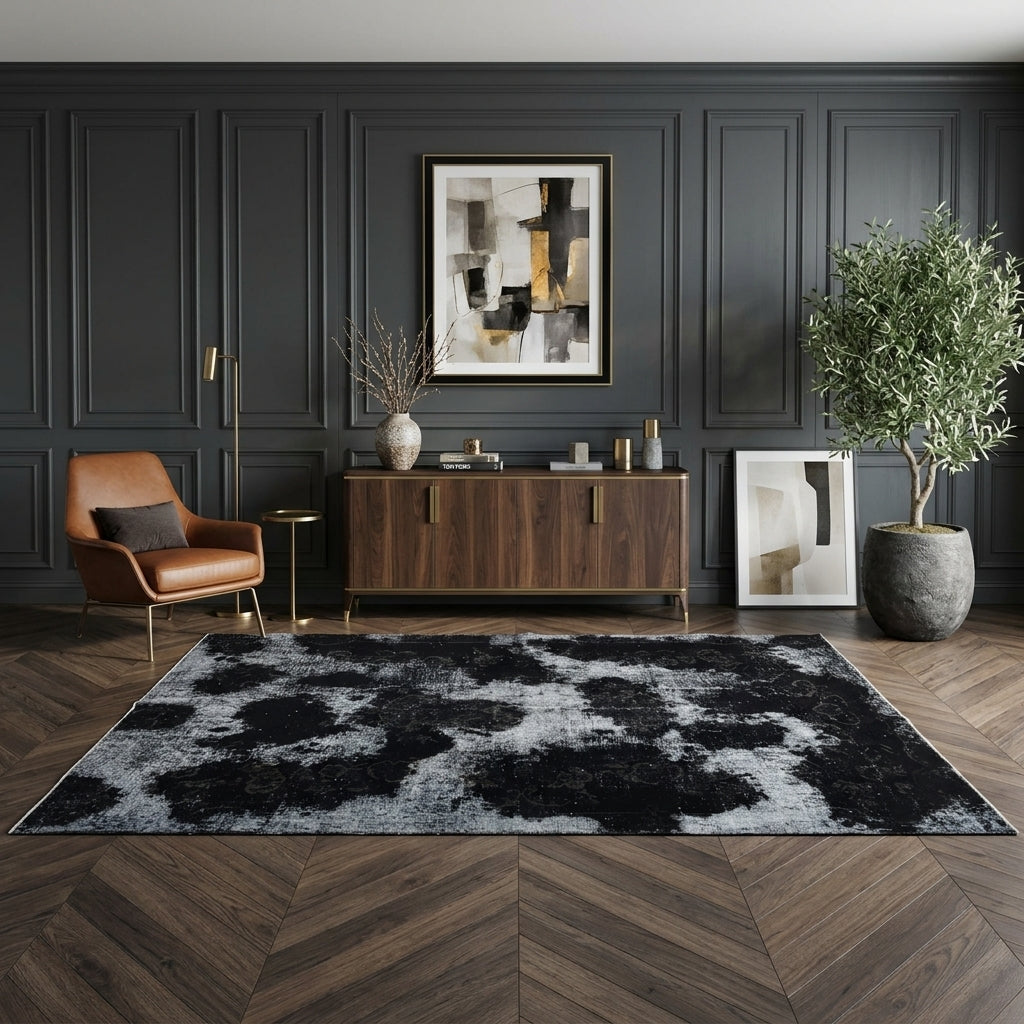 Oriental pattern on the Pariya distressed vintage area rug – handmade in Anatolia, Turkey