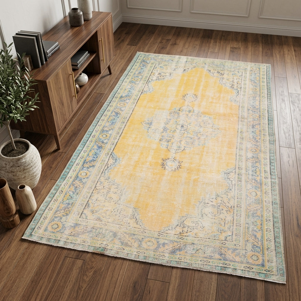 Oriental pattern on the Pamukkale vintage area rug – handmade in Anatolia, Turkey