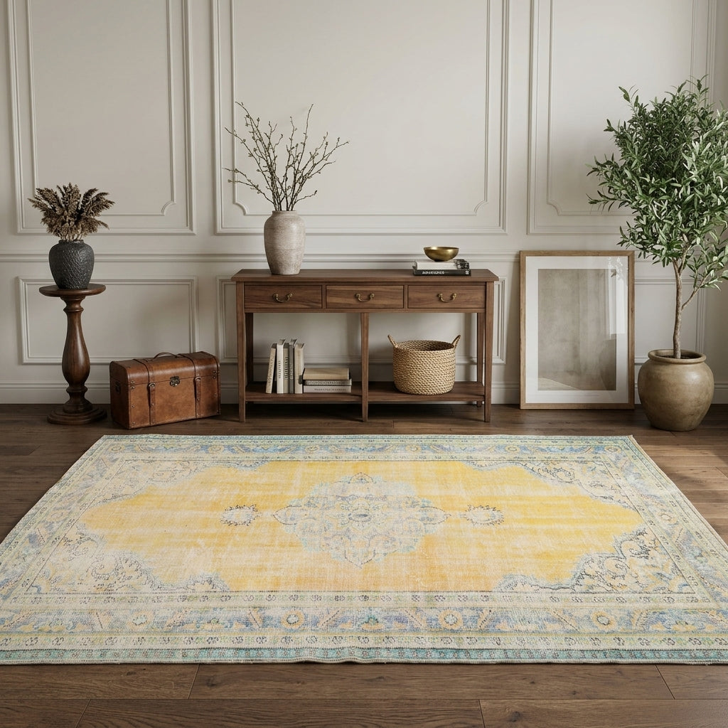 Oriental pattern on the Pamukkale vintage area rug – handmade in Anatolia, Turkey
