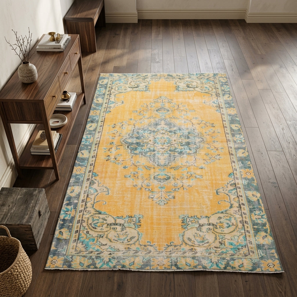 Oriental pattern on the Ouranophaessa vintage area rug – handmade in Anatolia, Turkey