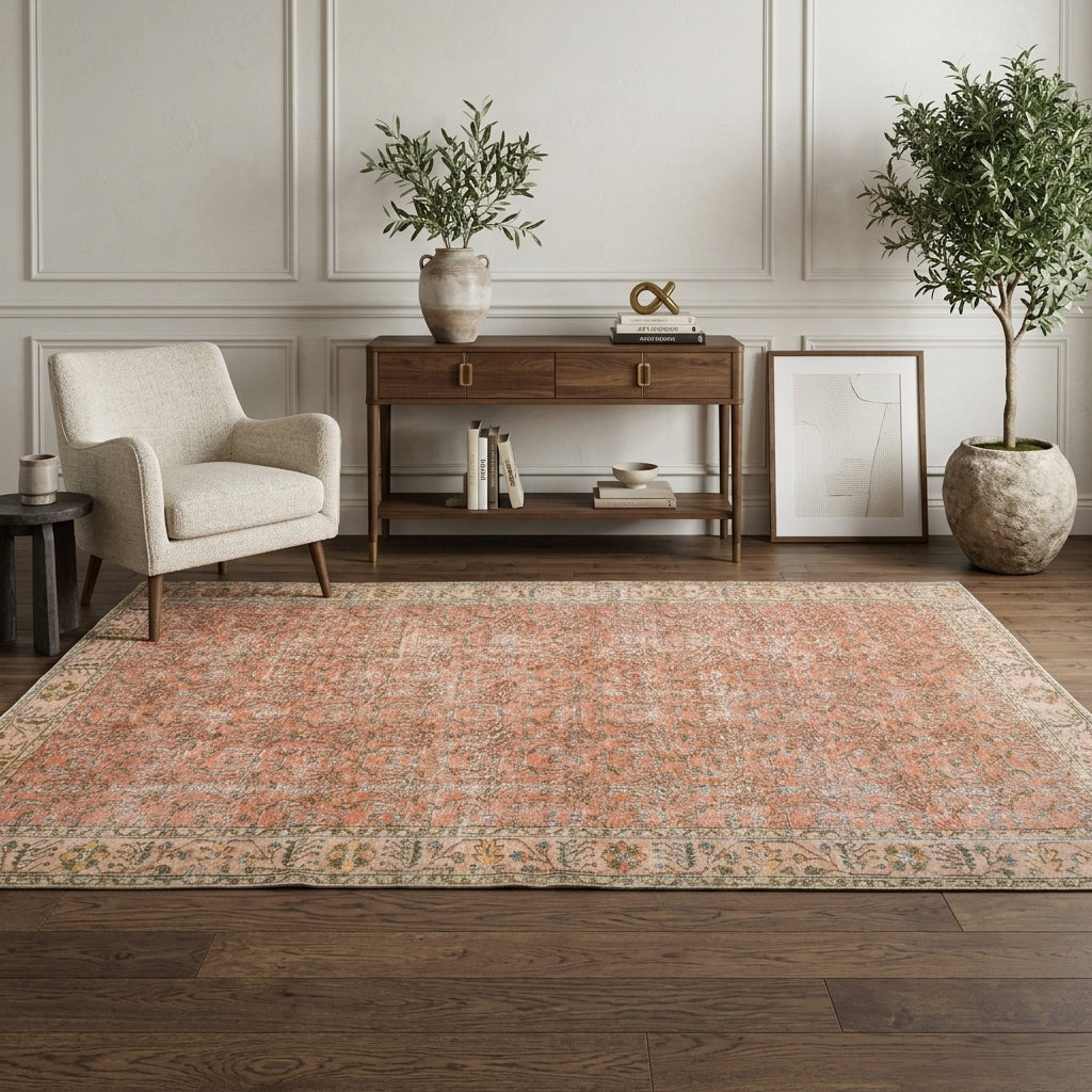 Floral pattern on the Opalgul vintage area rug – handmade in Anatolia, Turkey