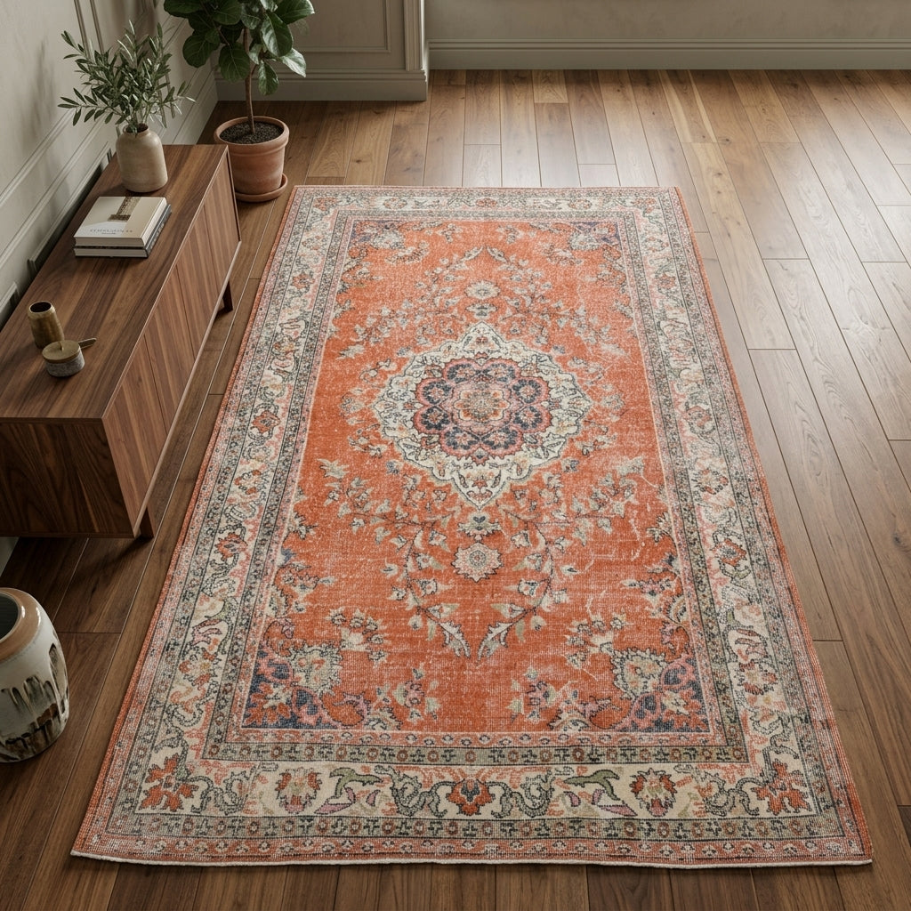 Oriental pattern on the Okeanomelpe vintage area rug – handmade in Anatolia, Turkey