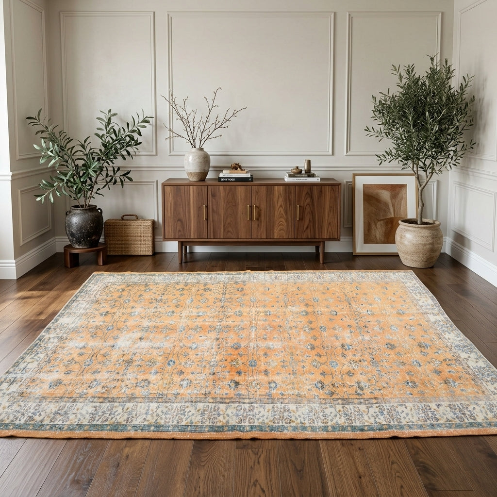 Floral pattern on the Nurgulnaz vintage area rug – handmade in Anatolia, Turkey
