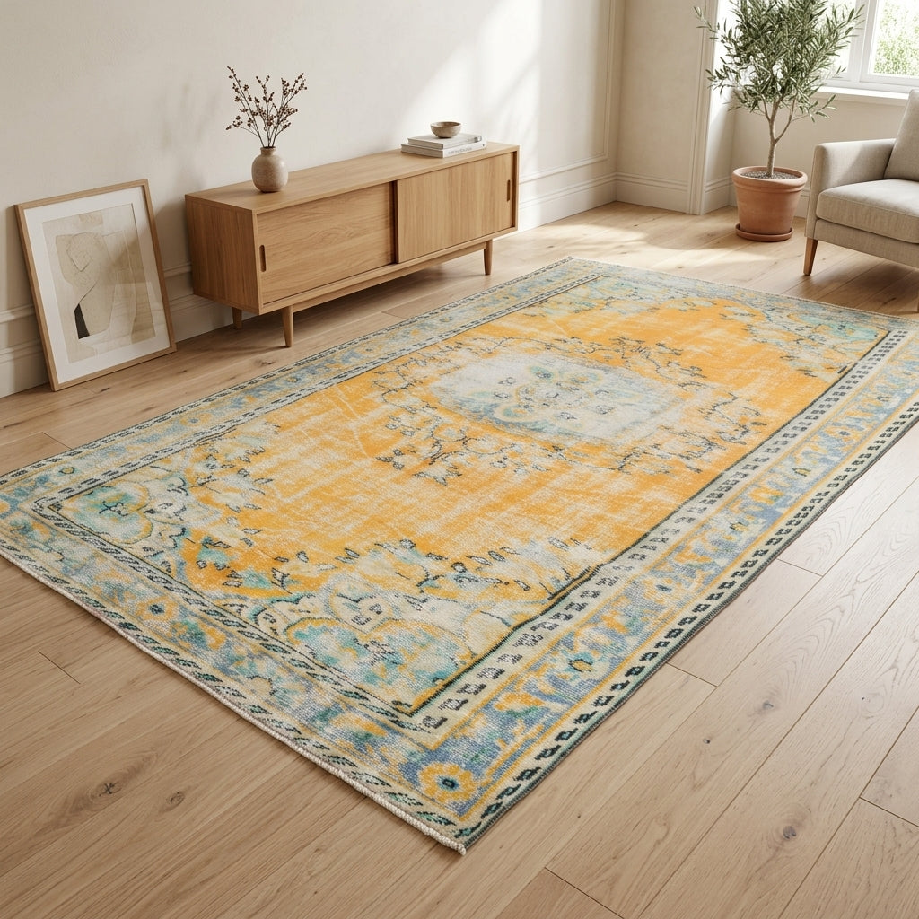 Oriental pattern on the Nikopheme 5x9 Ft vintage area rug – handmade in Anatolia, Turkey