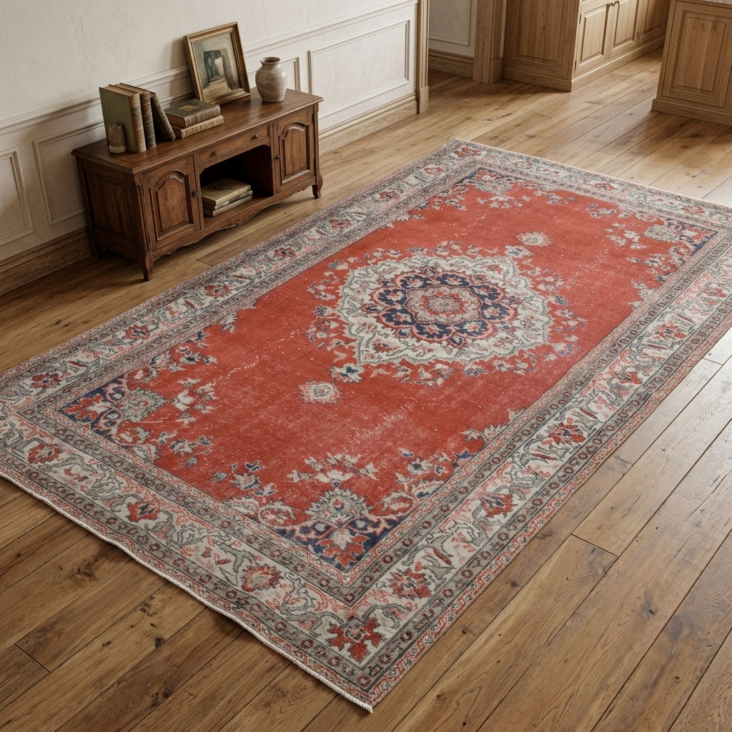 Medallion pattern on the Nevmelek vintage area rug – handmade in Anatolia, Turkey