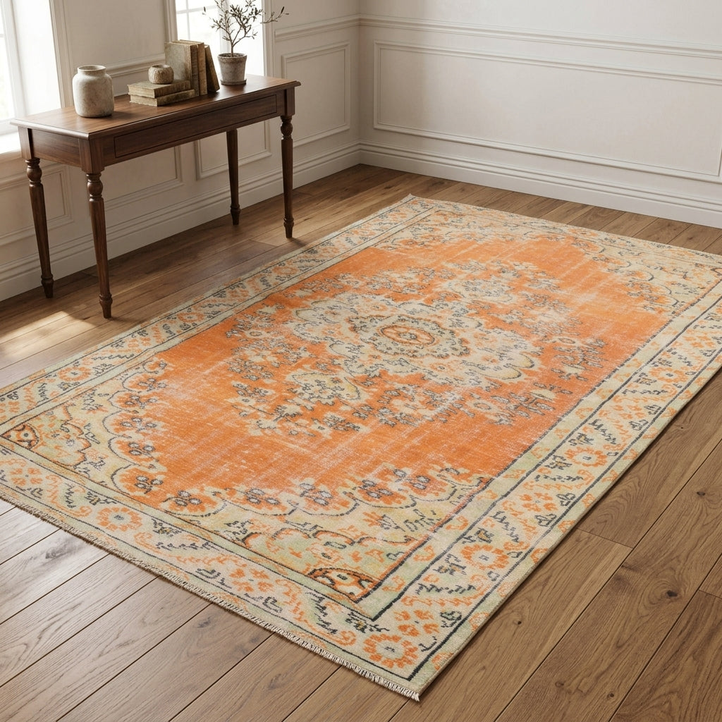 Medallion pattern on the Nevdeniz vintage area rug – handmade in Anatolia, Turkey