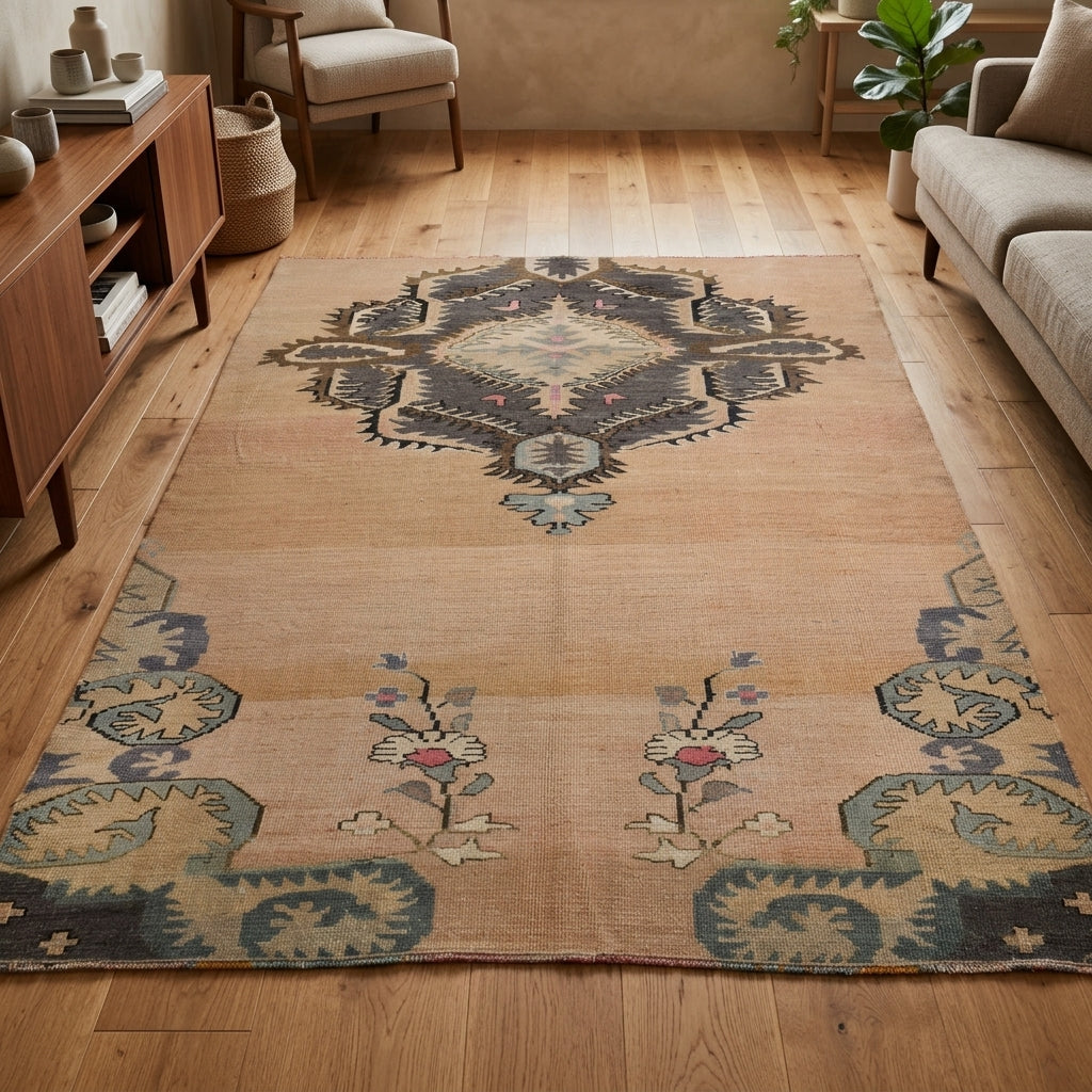 Oriental pattern on the Nesterensultan vintage area rug – handmade in Anatolia, Turkey
