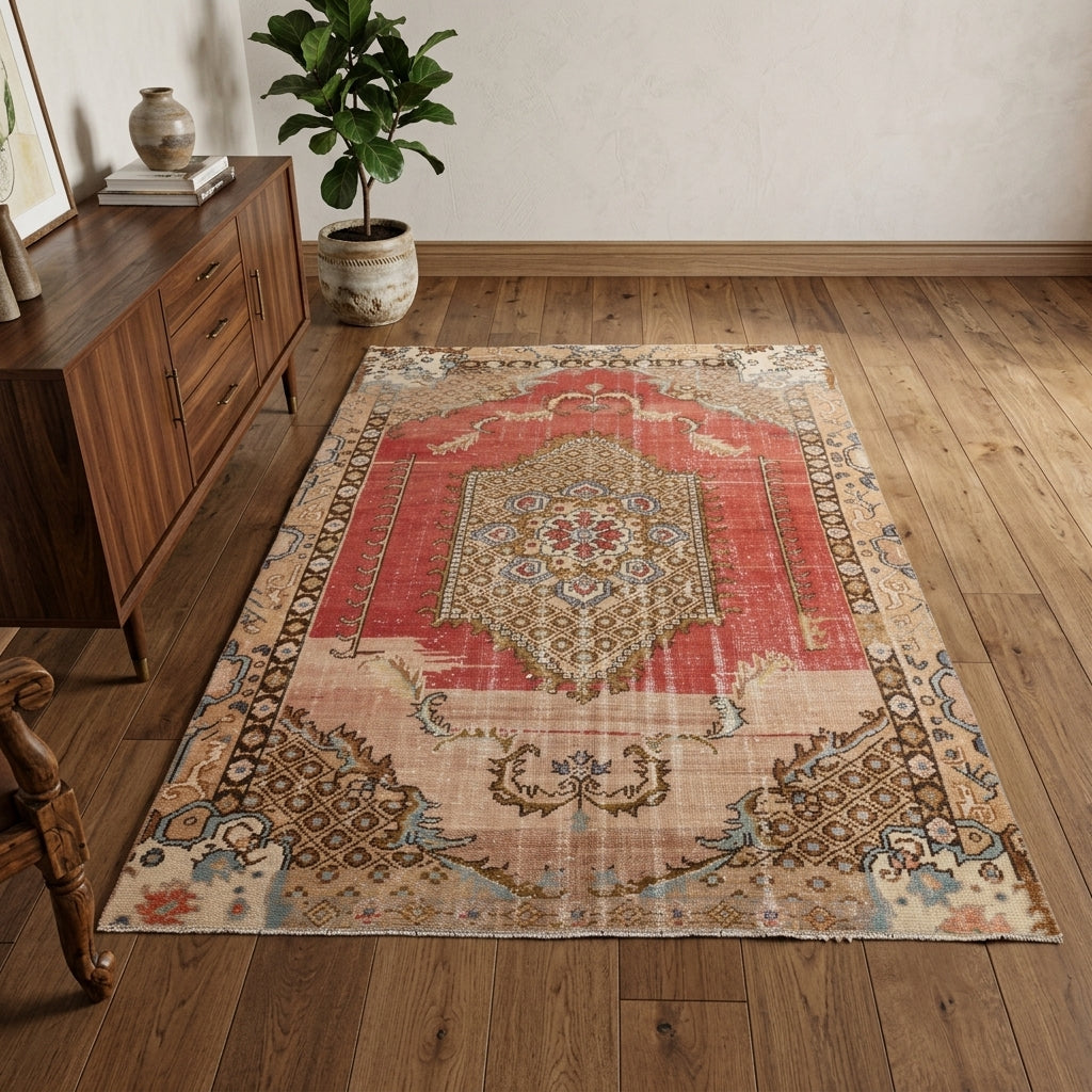 Oriental pattern on the Nesringonca vintage area rug – handmade in South Western Anatolia, Turkey