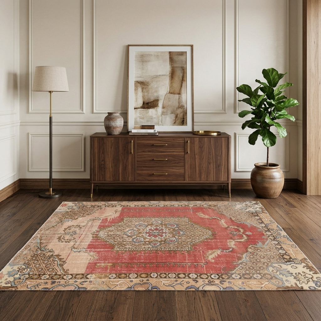 Oriental pattern on the Nesringonca vintage area rug – handmade in South Western Anatolia, Turkey