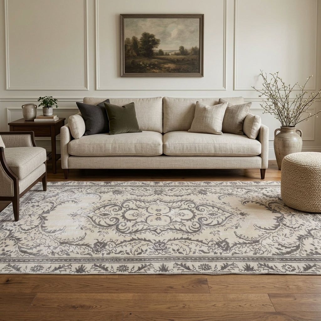 Oriental medallion pattern on the Nedimsad vintage area rug – handmade in Kurdish Region, Turkey