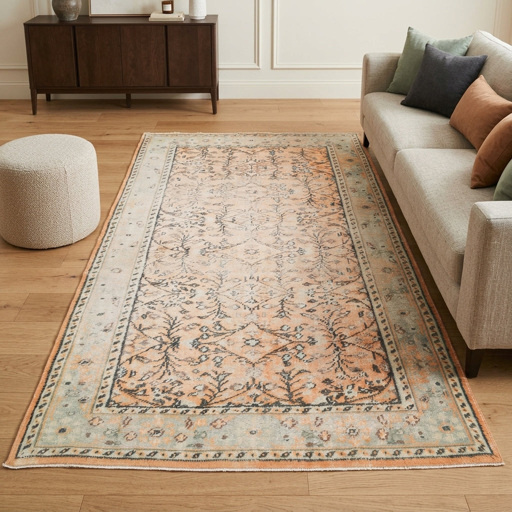 Floral pattern on the Nakskusa vintage area rug – handmade in Kurdish Region, Turkey