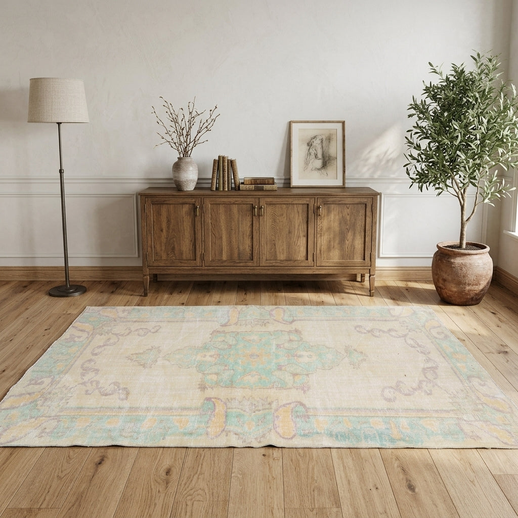 Floral pattern on the Nadide vintage area rug – handmade in Anatolia, Turkey