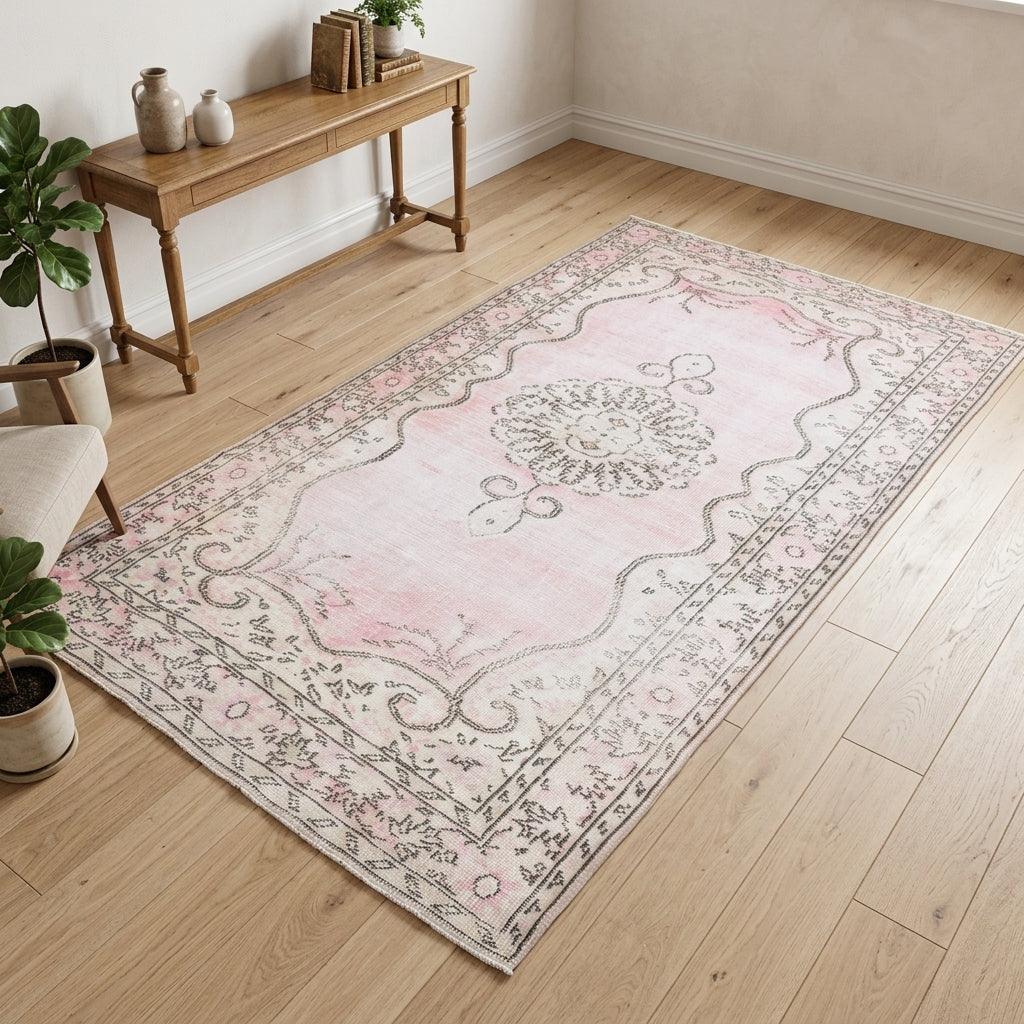 Oriental pattern on the Peykernaz vintage area rug – handmade in Anatolia, Turkey