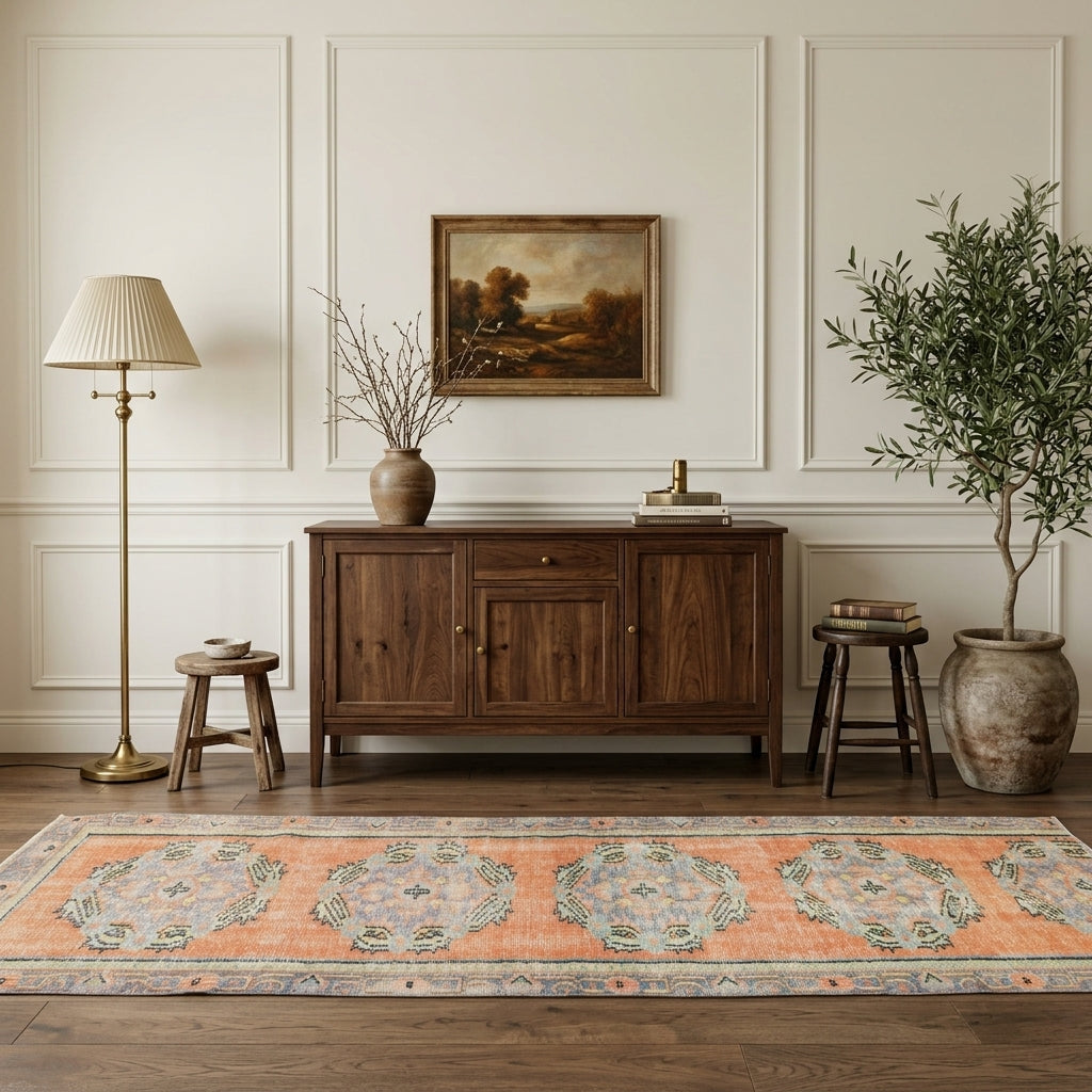 Tribal pattern on the Eylulnur vintage runner rug – handmade in Anatolia, Turkey