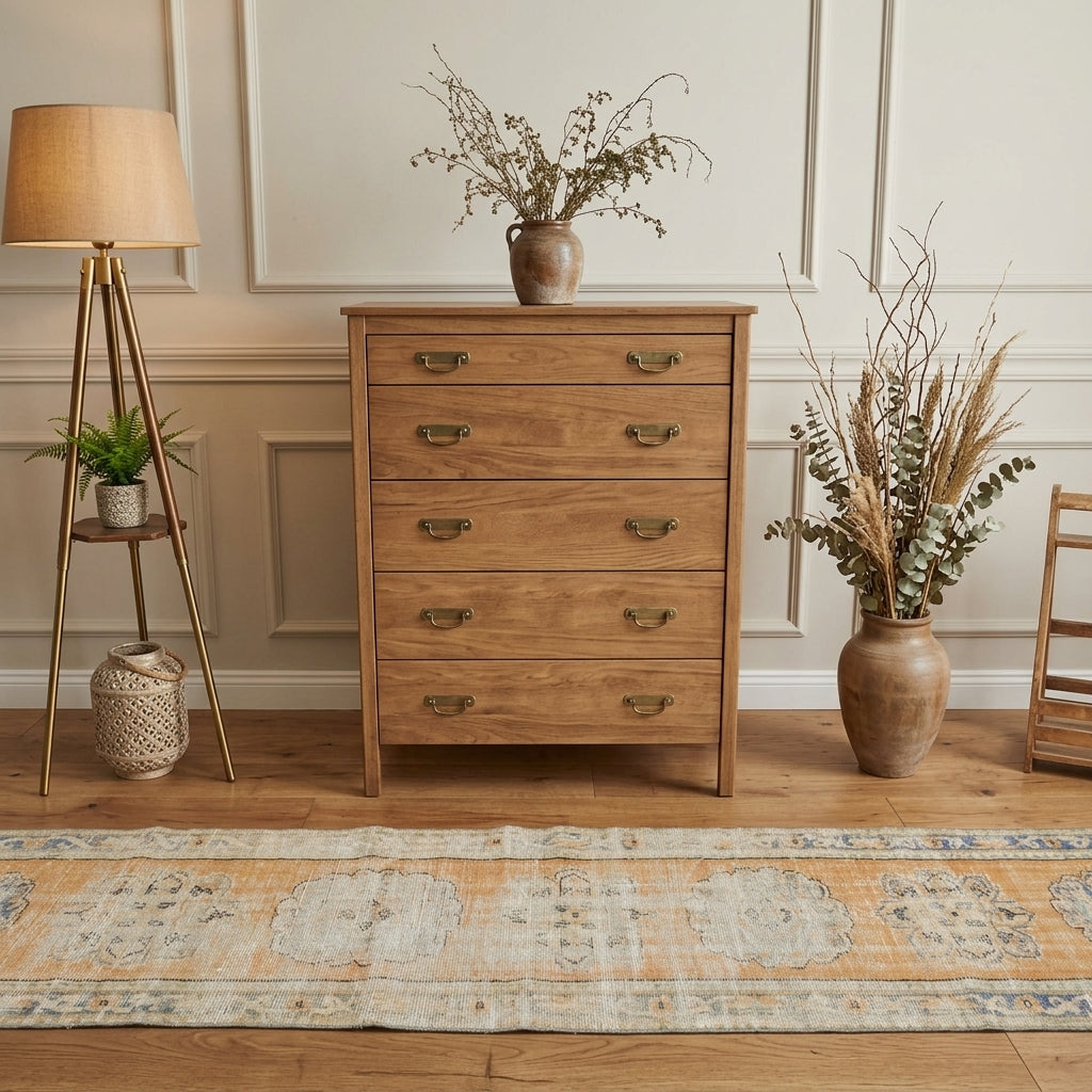 Oriental pattern on the Mzia antique washed vintage runner rug – handmade in Anatolia, Turkey
