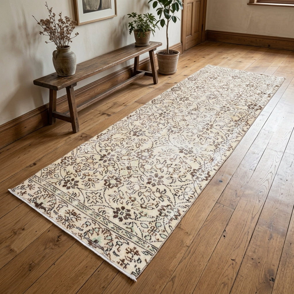 Floral pattern on the Glykogena vintage runner rug – handmade in Anatolia, Turkey