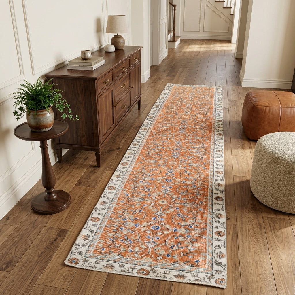 Floral pattern on the Myrtonesia vintage runner rug – handmade in Anatolia, Turkey