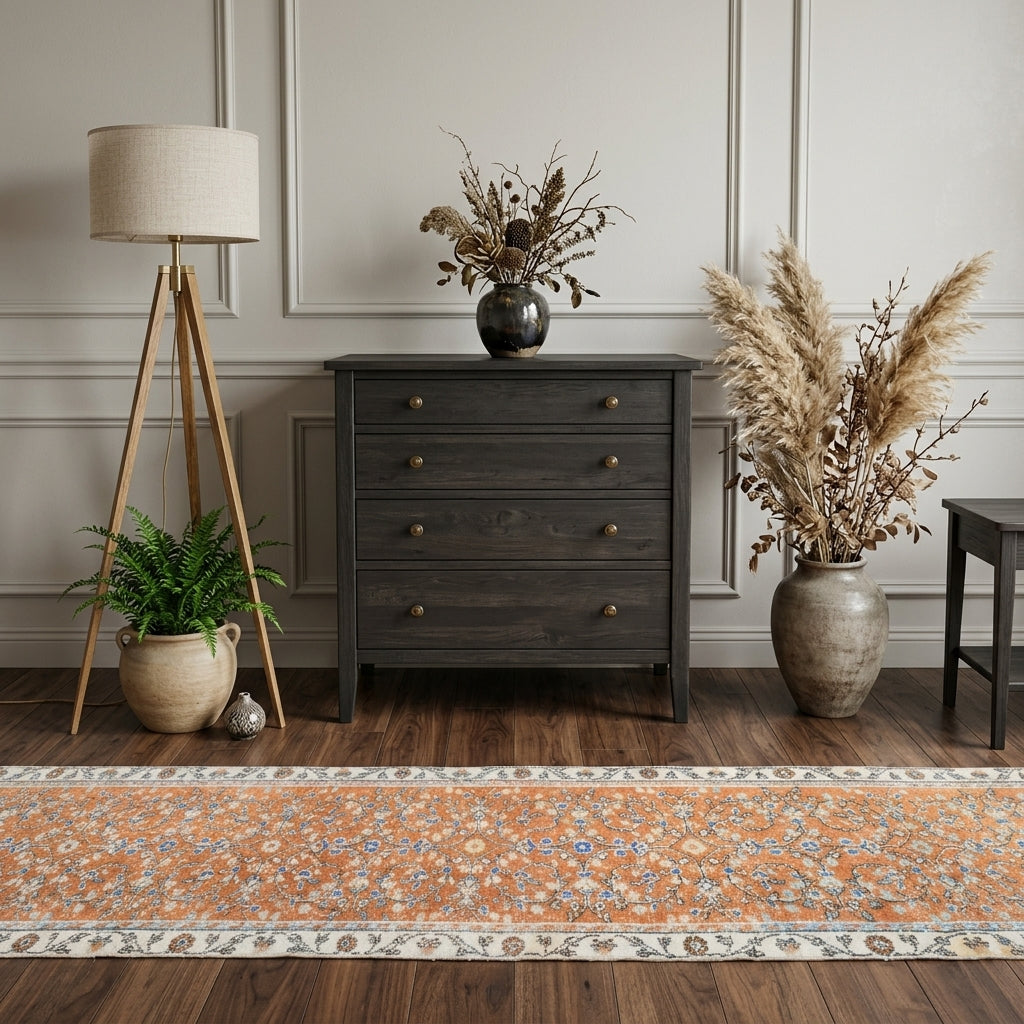 Floral pattern on the Myrtonesia vintage runner rug – handmade in Anatolia, Turkey